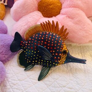 Coastal Beach Wood carved hand painted Colorful Fish Decor